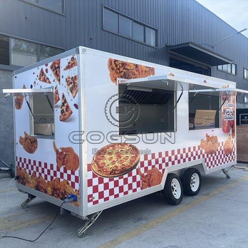 15FT Sticker Square Food Trailer Pizza & Fried Chicken Food Trailer for Sale