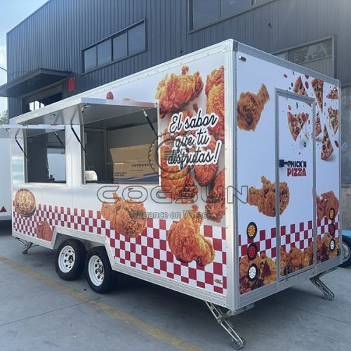 15FT Sticker Square Food Trailer Pizza & Fried Chicken Food Trailer for Sale