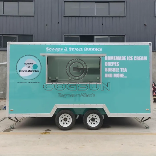 13FT Light Blue Sticker Single Window Square Food Trailer