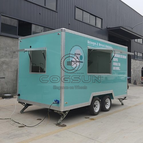 13FT Light Blue Sticker Single Window Square Food Trailer