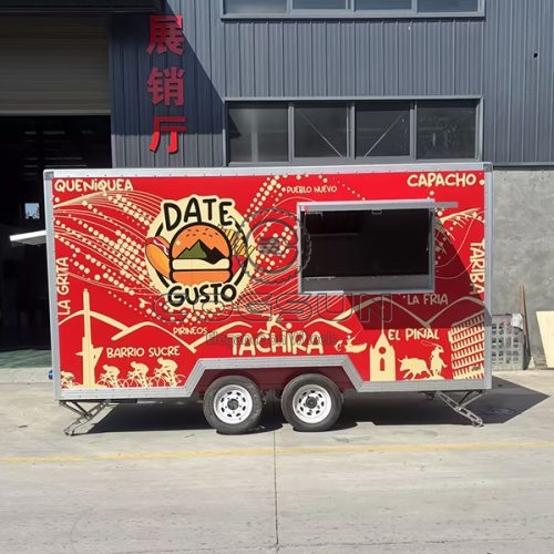 13FT Red Sticker Square Food Trailer for Hamburger Sales