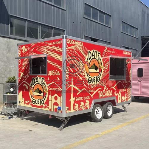 13FT Red Sticker Square Food Trailer for Hamburger Sales