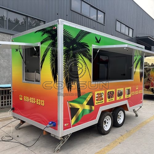 13FT Red Sticker Square Food Trailer for Street Barbecue