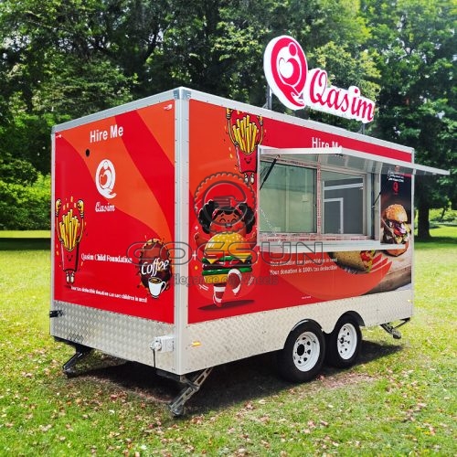 13FT Red Sticker Square Food Trailer for Street Food Vending