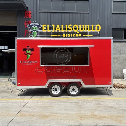 13FT Red Sticker Square Food Trailer with LED Light Board