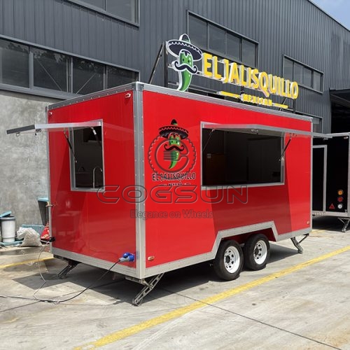 13FT Red Sticker Square Food Trailer with LED Light Board