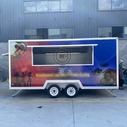 13FT Red and Blue Sticker Square Food Trailer