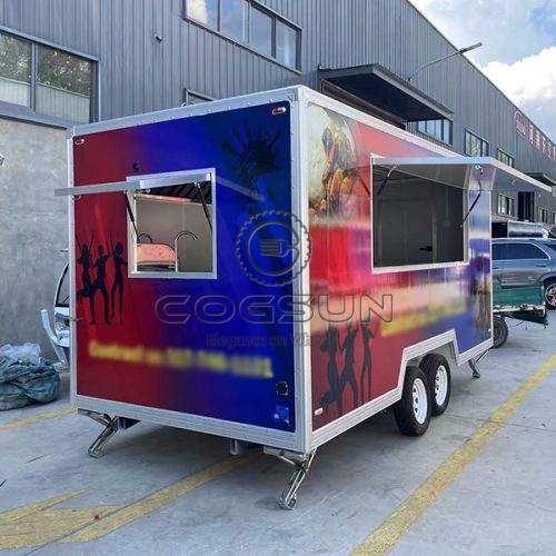 13FT Red and Blue Sticker Square Food Trailer