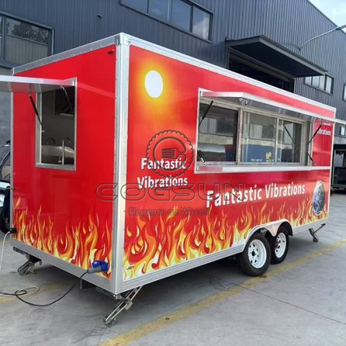 15FT Red Sticker Square Food Trailer for Vibrant Street Food Vending