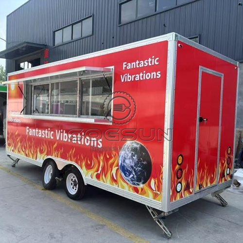 15FT Red Sticker Square Food Trailer for Vibrant Street Food Vending