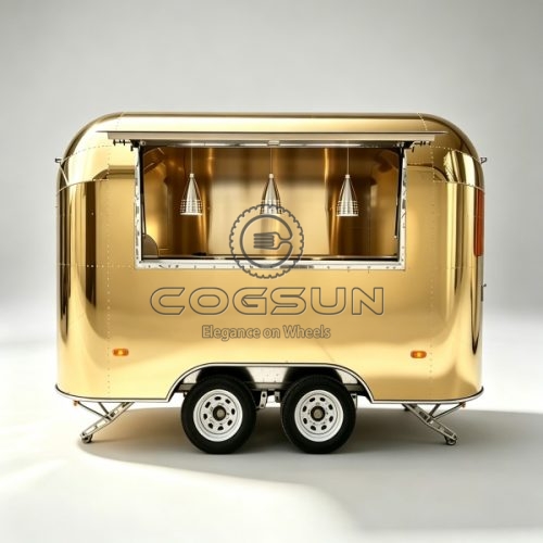 12FT Gold Single-Window Airstream Food Trailer with Lights