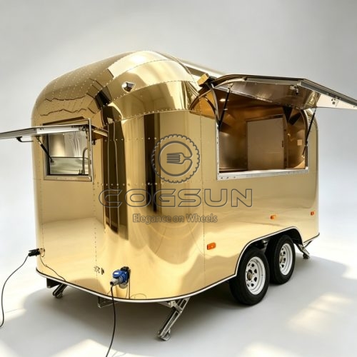 12FT Gold Single-Window Airstream Food Trailer with Lights
