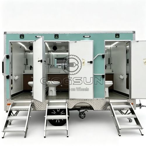 12.5FT Cyan 3 Station Portable Toilet Trailer