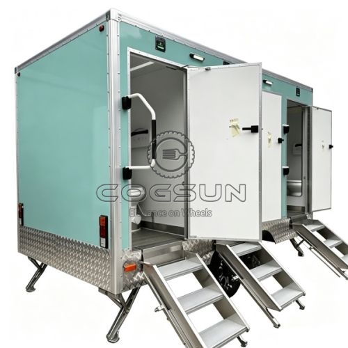 12.5FT Cyan 3 Station Portable Toilet Trailer