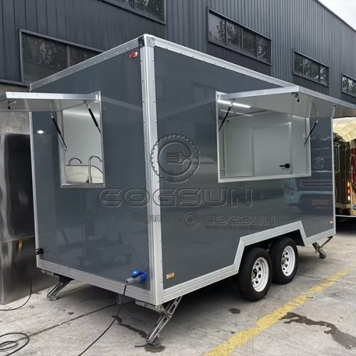 12ft Grey Square Food Trailer for Music Festivals and Art Exhibitions