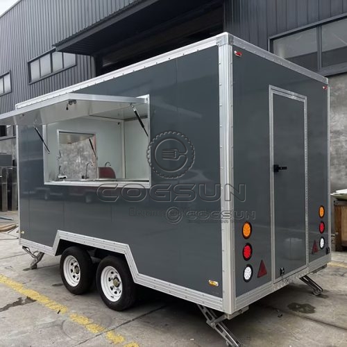 12ft Grey Square Food Trailer for Music Festivals and Art Exhibitions