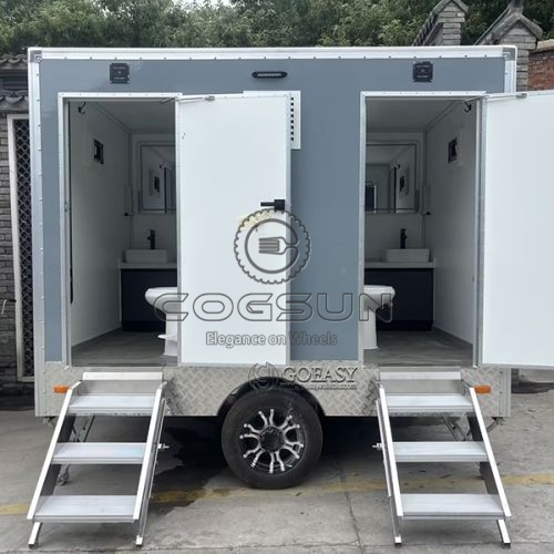 10FT Silver-gray 2 Station Portable Toilet Trailer