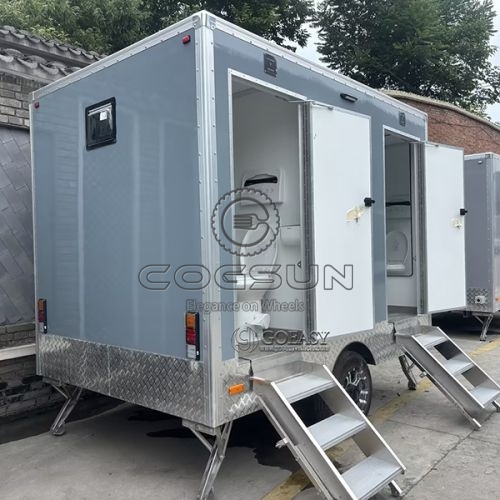 10FT Silver-gray 2 Station Portable Toilet Trailer