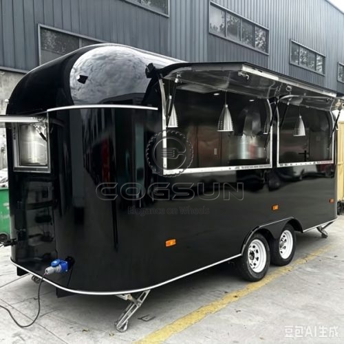 16.5FT Black Double Window Airstream Food Trailer with LED Light