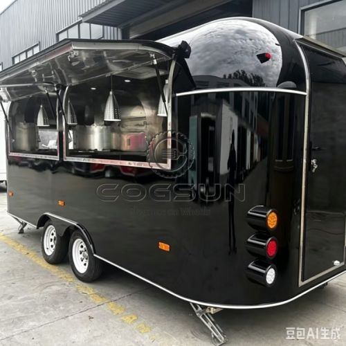 16.5FT Black Double Window Airstream Food Trailer with LED Light