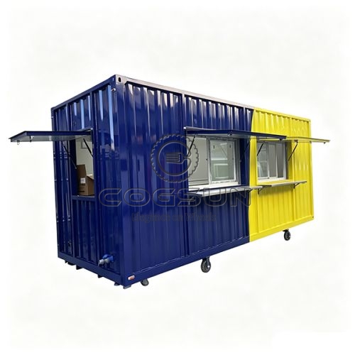18.7FT Blue and Yellow Container food Kiosk