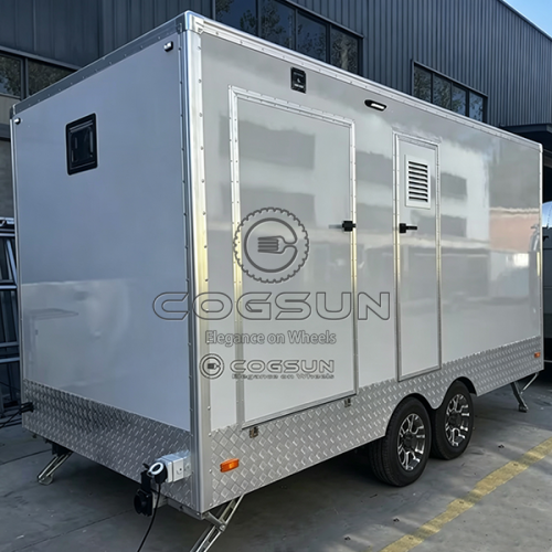 14.8ft White 3-Station Restroom Trailer (Includes ADA-Compliant Unit)